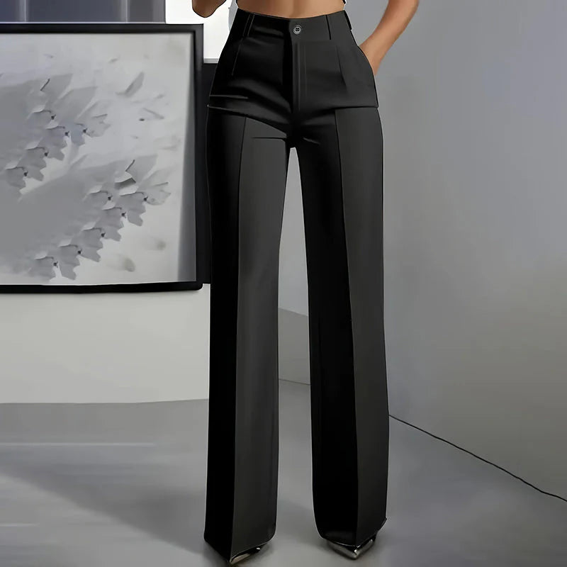 Różycki | Eleganckie Gładkie Spodnie Slim Fit z Satynowym Wykończeniem
